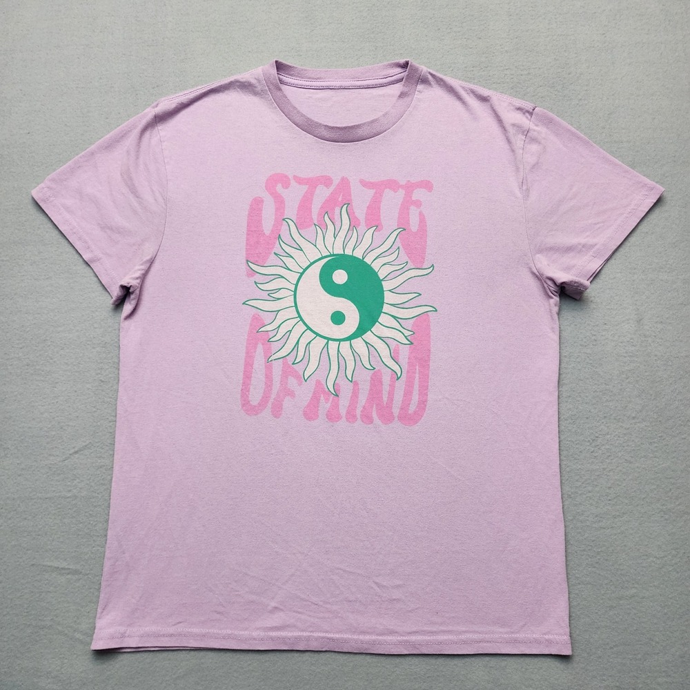 State of Mind Yin Yang Sun Graphic T Shirt Purple Pink Y2K Spiritual Tee